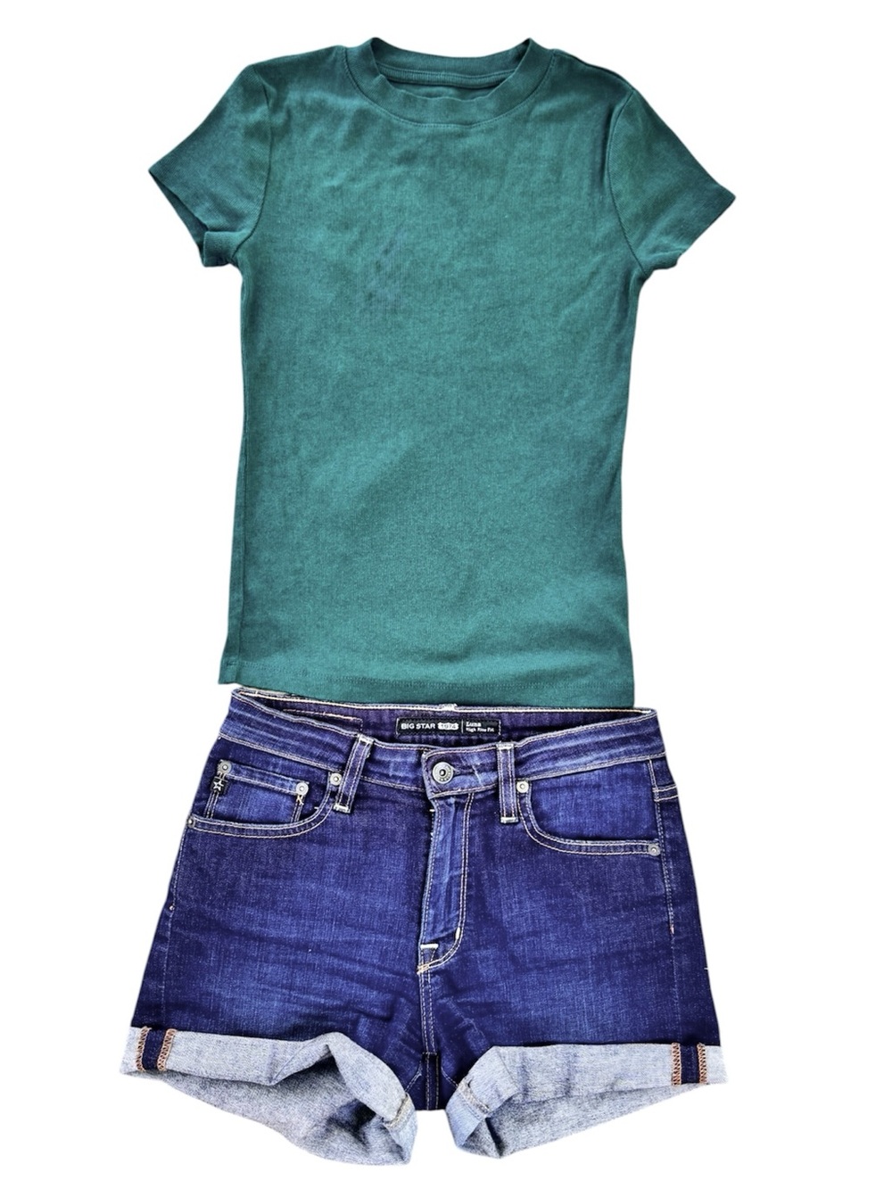 Bundle of Big Star 1974  Luna high rise jean short and t shirt. Size 26 and XS